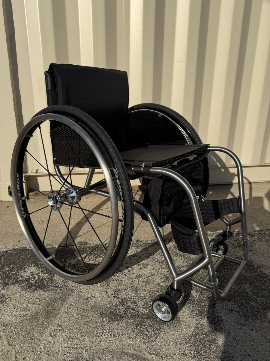 A custom HOC wheelchair configured around its rider.