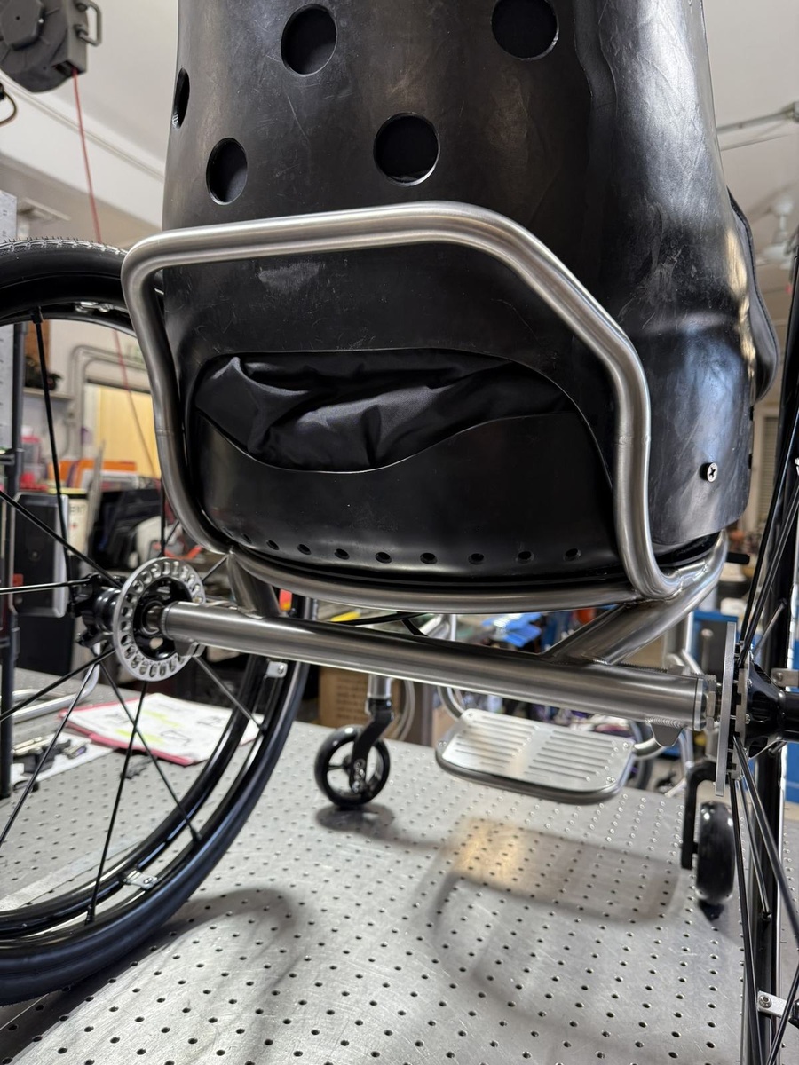 A closer look at HOC wheelchair components and fabrication details.