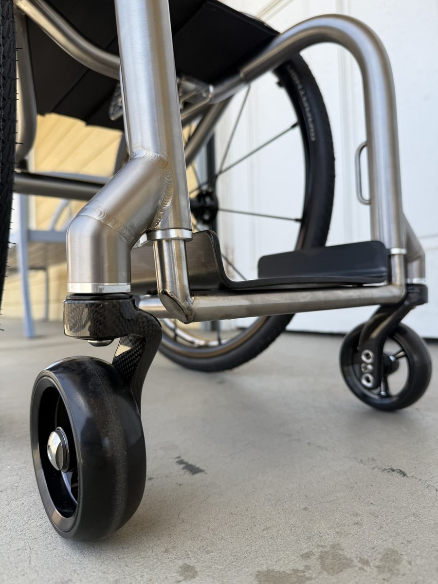 A closer look at HOC wheelchair components and fabrication details.