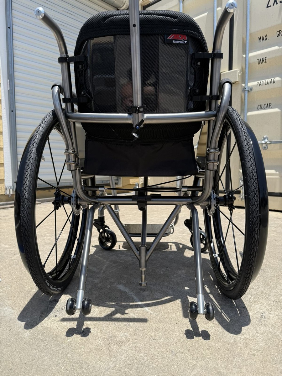 A closer look at HOC wheelchair components and fabrication details.