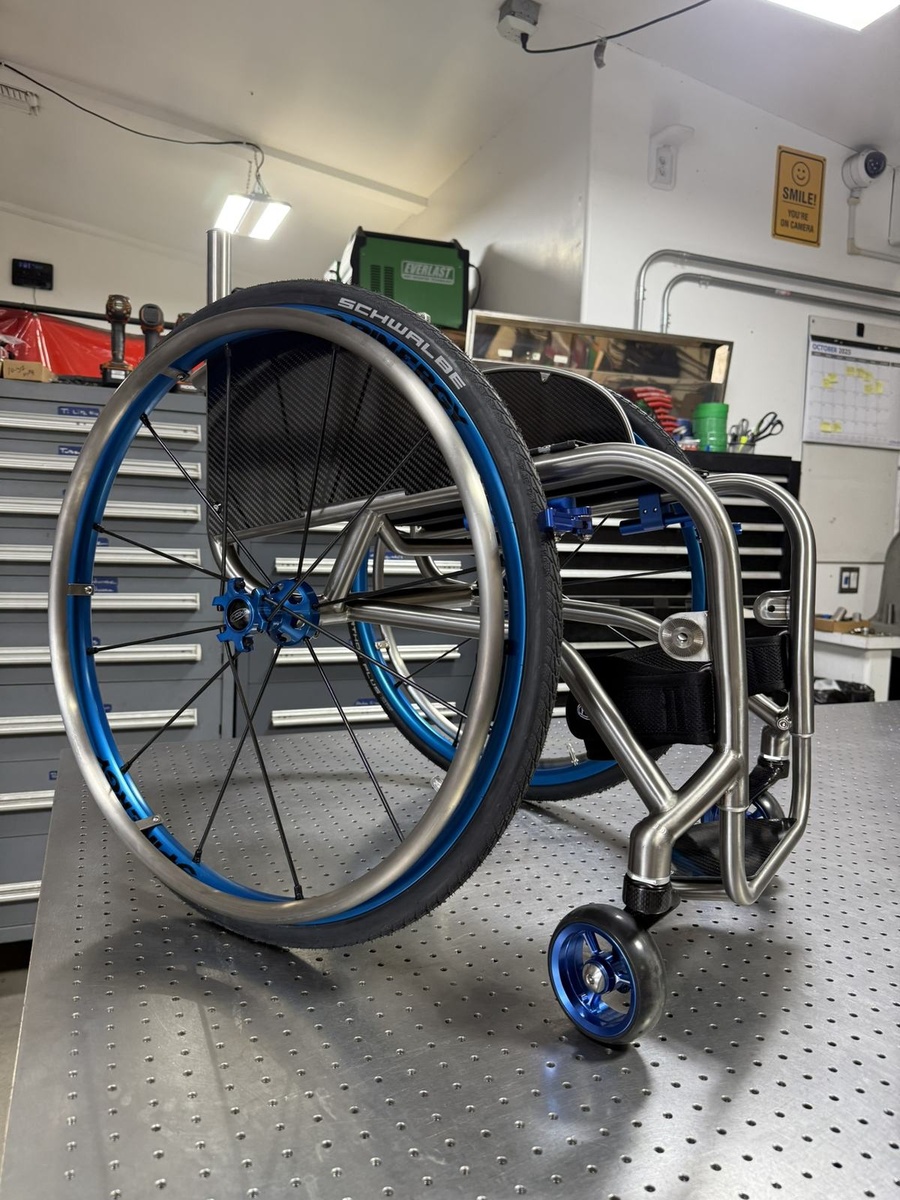 A custom HOC wheelchair configured around its rider.