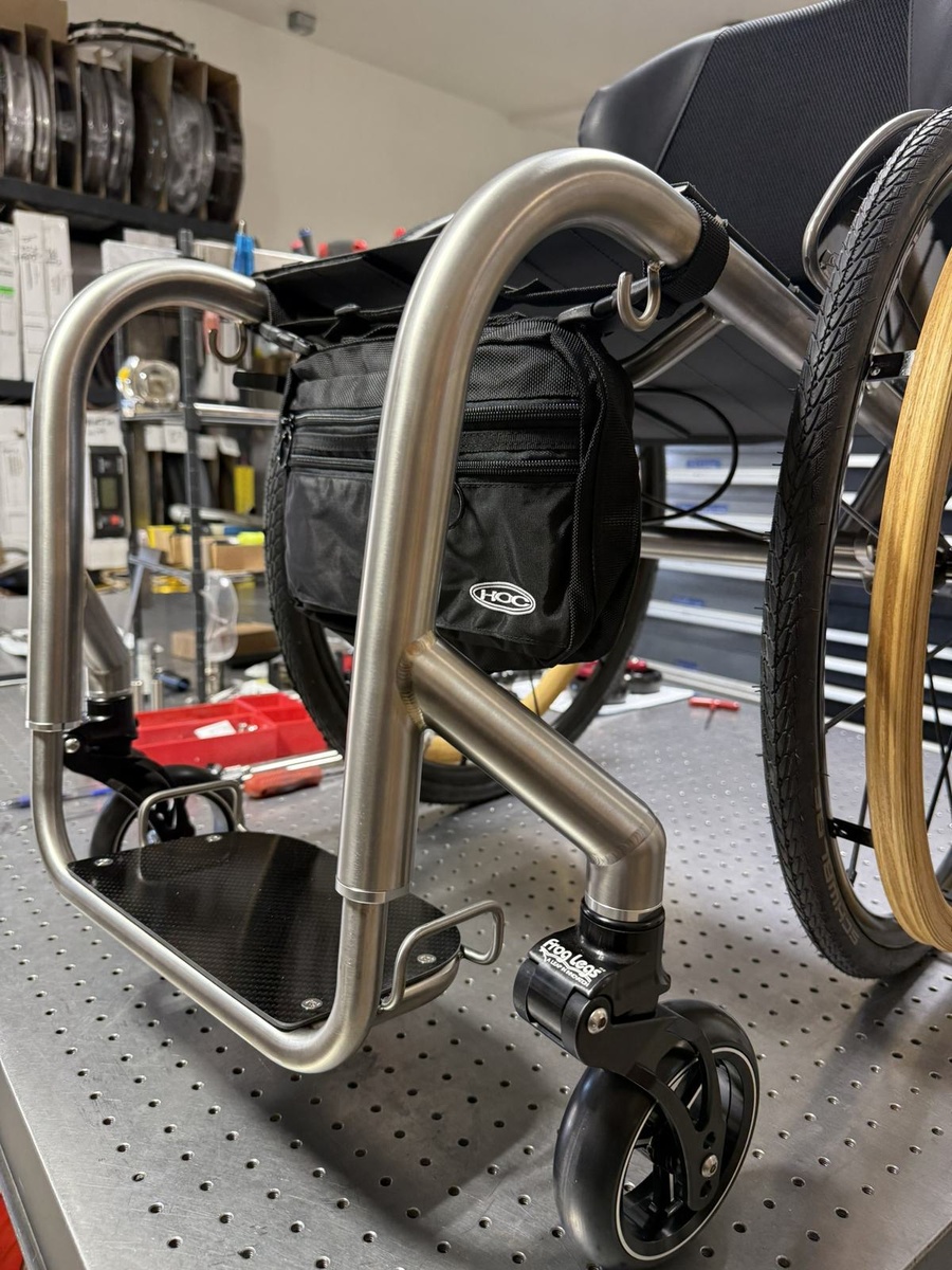A closer look at HOC wheelchair components and fabrication details.