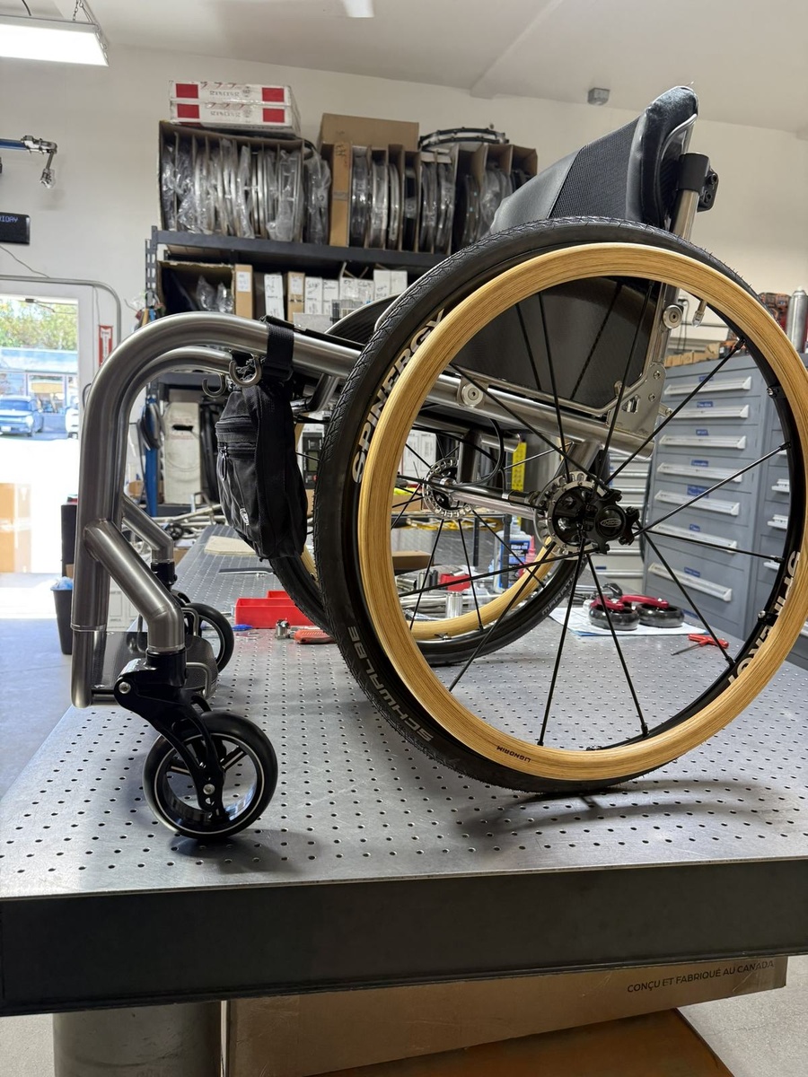 A custom HOC wheelchair configured around its rider.