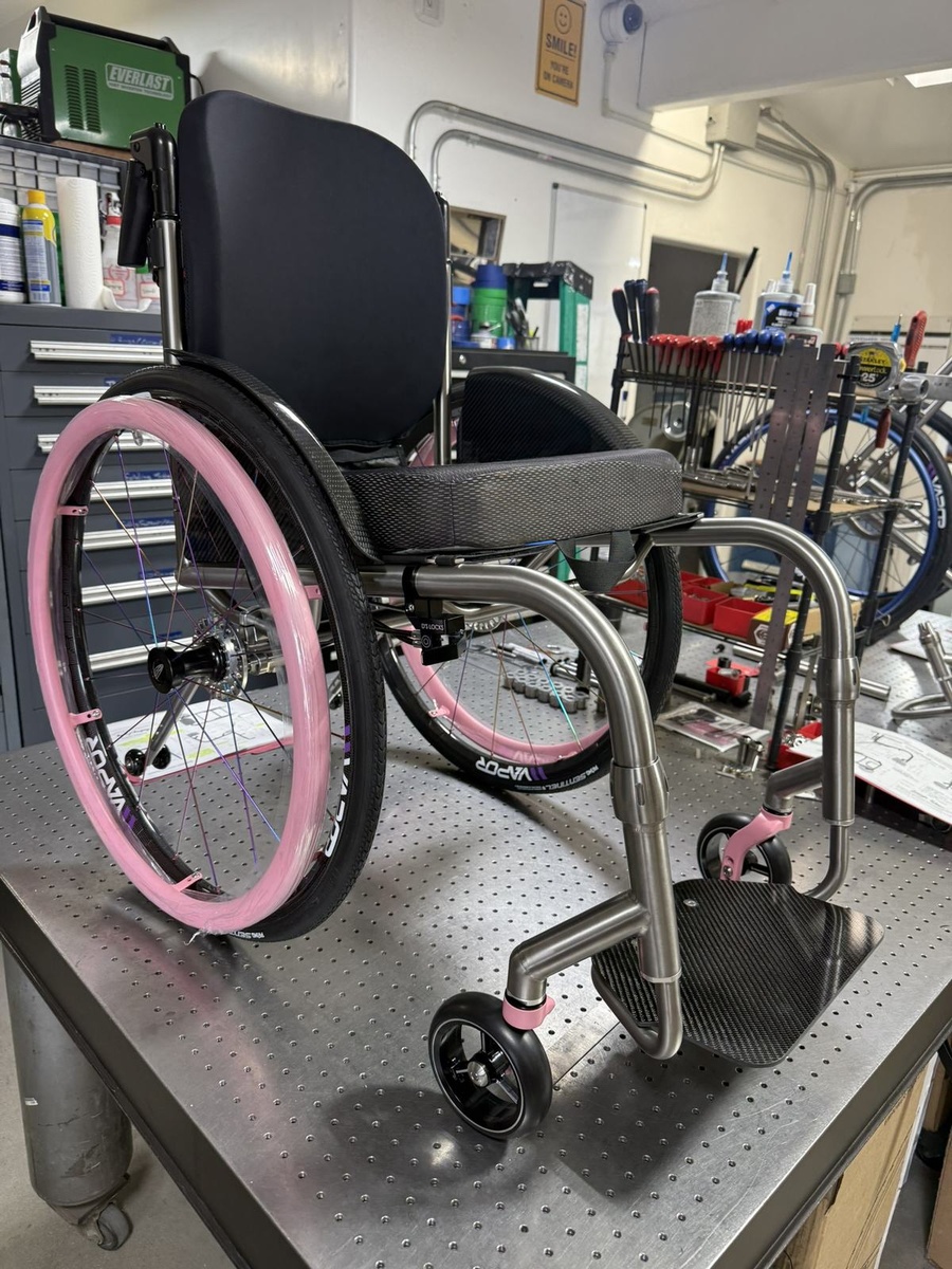 A custom HOC wheelchair configured around its rider.