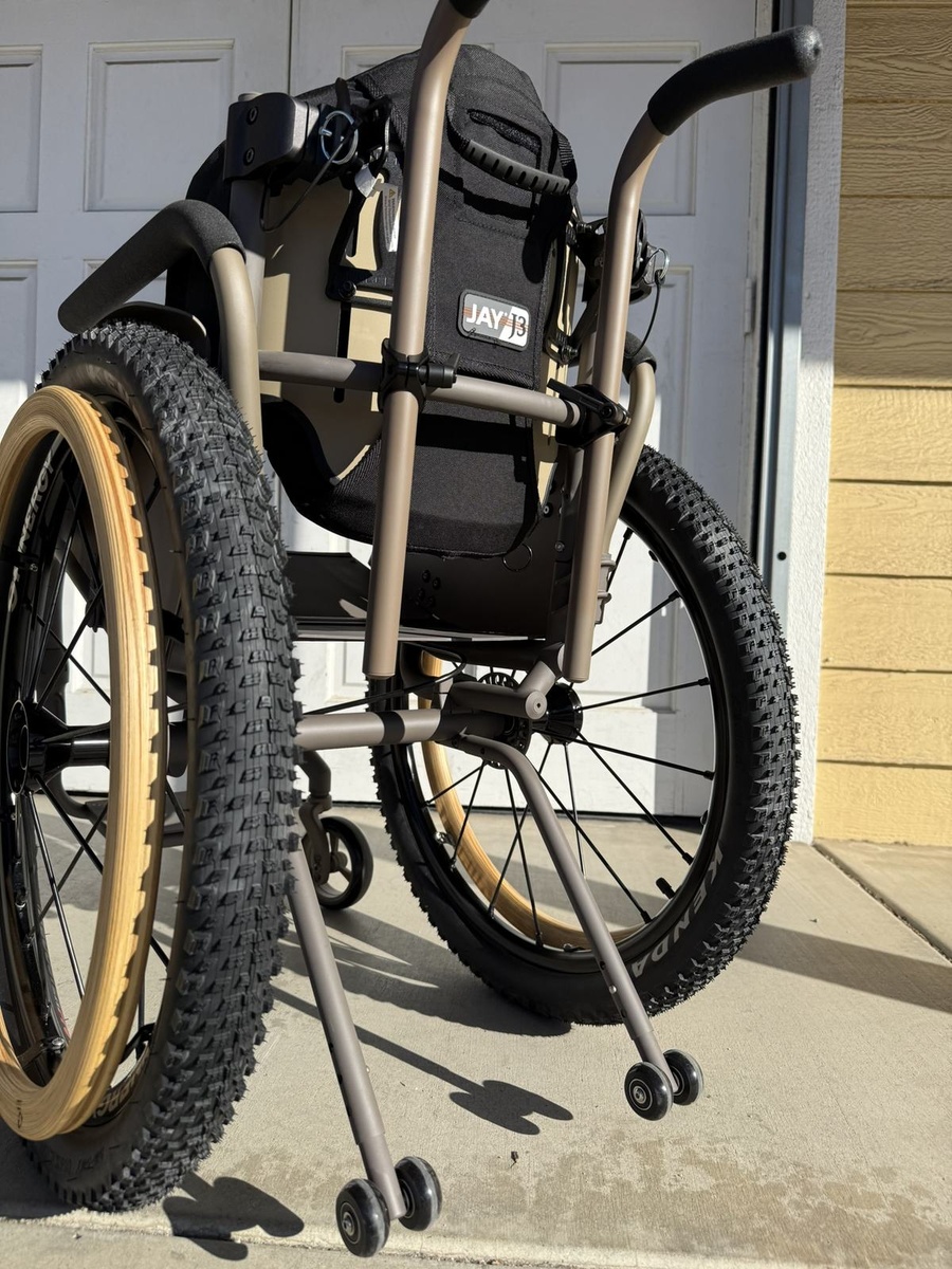 A closer look at HOC wheelchair components and fabrication details.