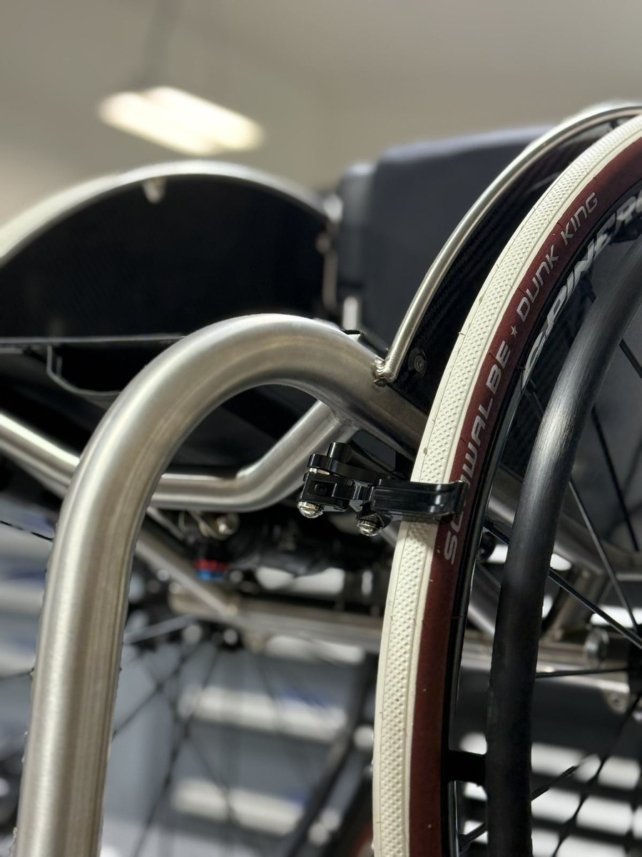A closer look at HOC wheelchair components and fabrication details.