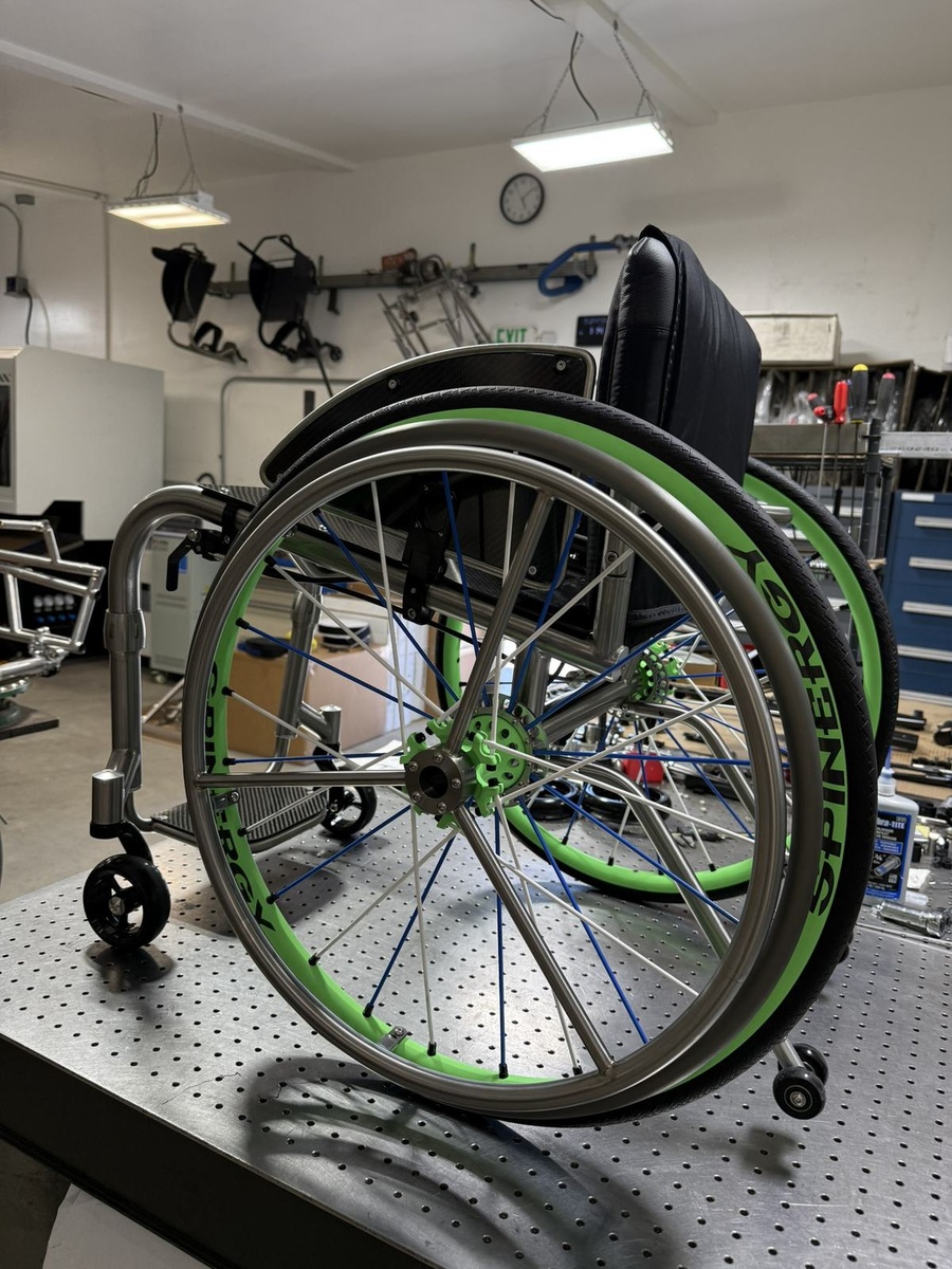 A custom HOC wheelchair configured around its rider.