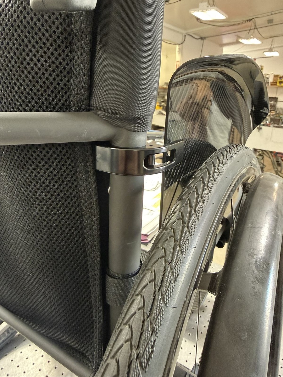 A closer look at HOC wheelchair components and fabrication details.