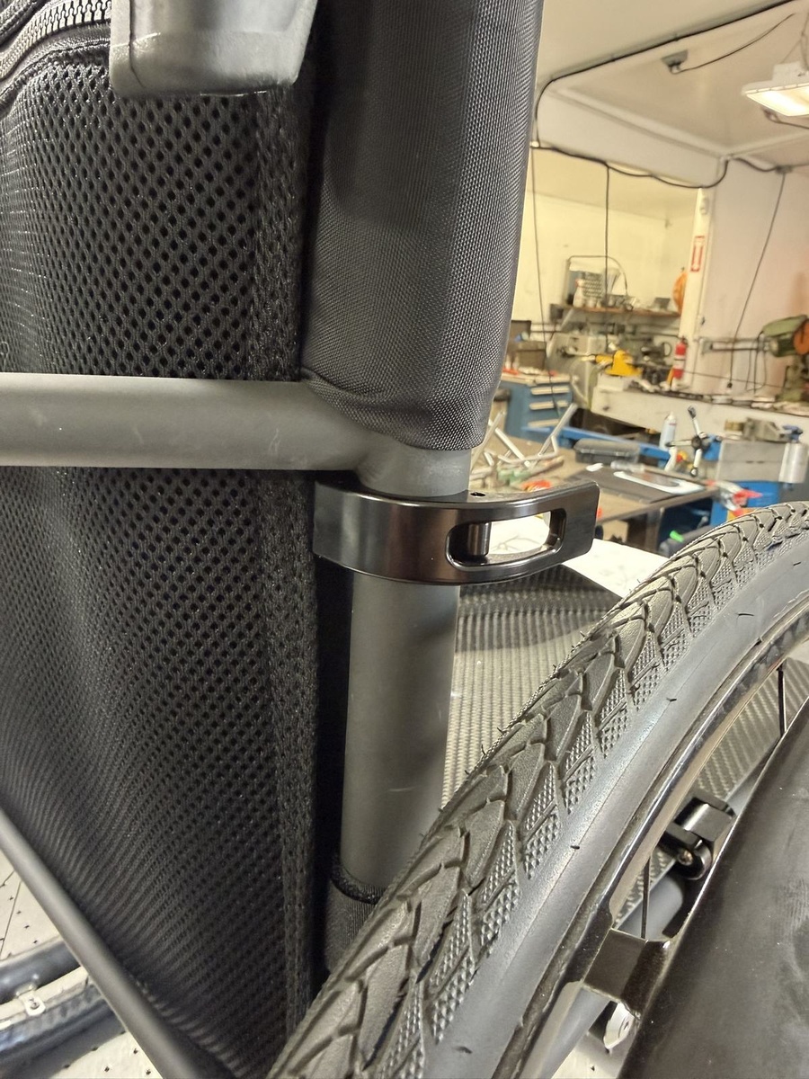 A closer look at HOC wheelchair components and fabrication details.
