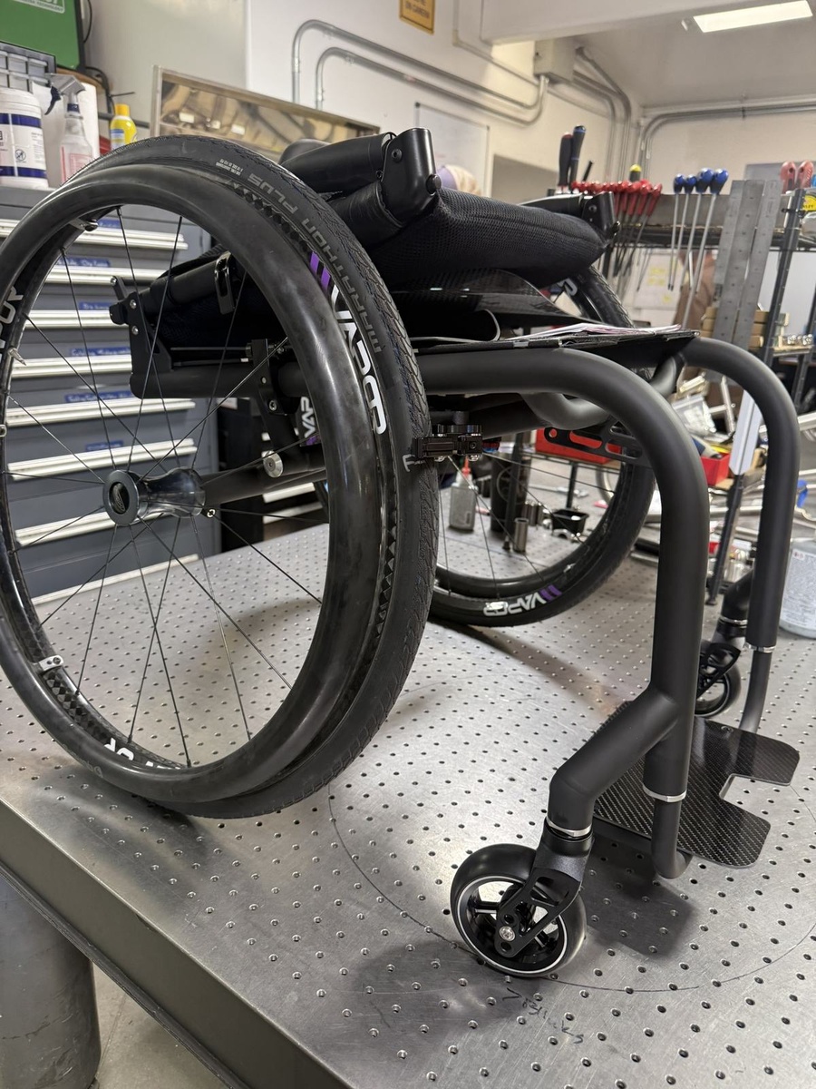 A closer look at HOC wheelchair components and fabrication details.