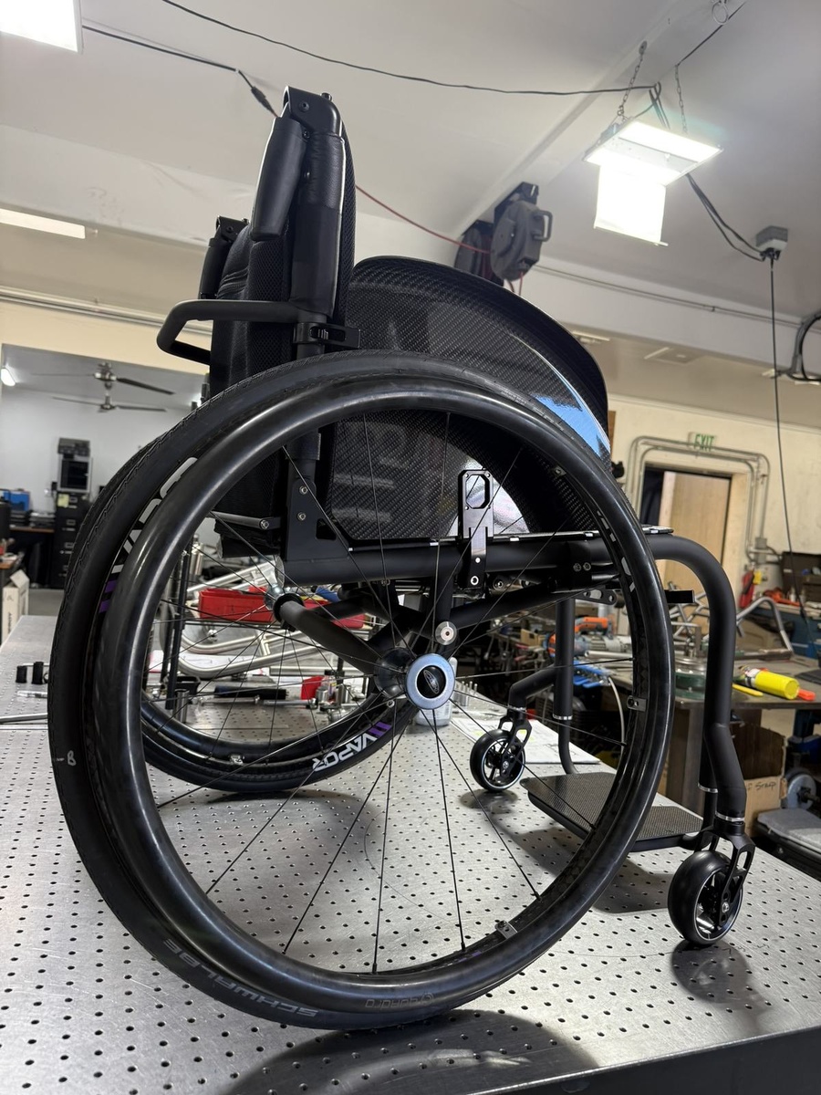 A custom HOC wheelchair configured around its rider.